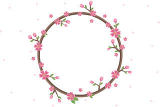 花环粉色日本春分樱花花朵花瓣花卉春天边框鲜花边框png元素